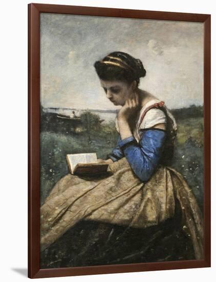 A Woman Reading-Jean-Baptiste-Camille Corot-Framed Art Print