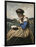 A Woman Reading-Jean-Baptiste-Camille Corot-Framed Art Print