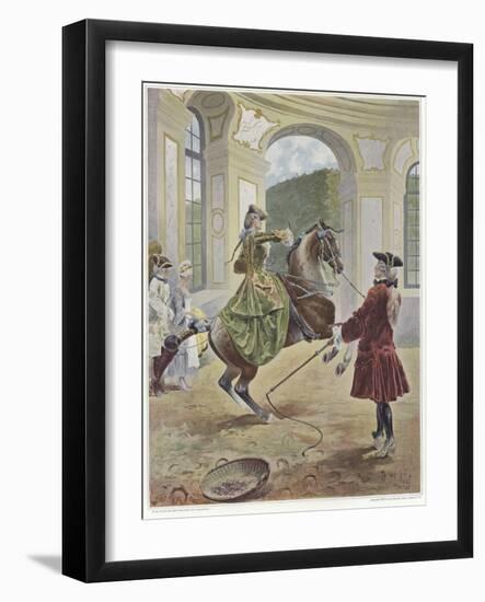 A Woman Riding a Horse Which Is Rearing Up before a Man Holding a Whip-Louis Vallet-Framed Giclee Print