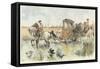 A Woman Riding in a Horse-Drawn Carriage as it Travels Through a River-Louis Vallet-Framed Stretched Canvas