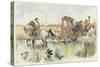 A Woman Riding in a Horse-Drawn Carriage as it Travels Through a River-Louis Vallet-Stretched Canvas