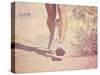 A Woman Running on a Trail with a Dog-graphicphoto-Stretched Canvas