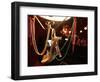 A Woman's High Heeled Shoe Hangs with Some Mardi Gras Beads-null-Framed Photographic Print