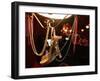 A Woman's High Heeled Shoe Hangs with Some Mardi Gras Beads-null-Framed Photographic Print