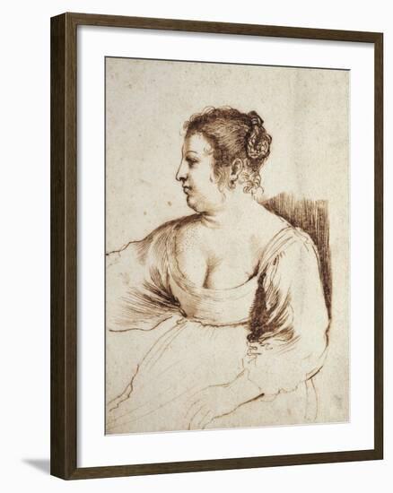 A Woman Seated, 1640 - 1649 (Pen and Brown Ink with Brown Wash on White Paper)-Guercino-Framed Giclee Print