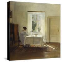 A Woman Seated at a Table by a Window-Carl Holsoe-Stretched Canvas