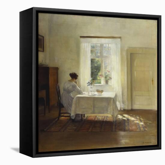 A Woman Seated at a Table by a Window-Carl Holsoe-Framed Stretched Canvas