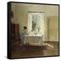 A Woman Seated at a Table by a Window-Carl Holsoe-Framed Stretched Canvas