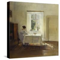 A Woman Seated at a Table by a Window-Carl Holsoe-Stretched Canvas