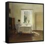 A Woman Seated at a Table by a Window-Carl Holsoe-Framed Stretched Canvas