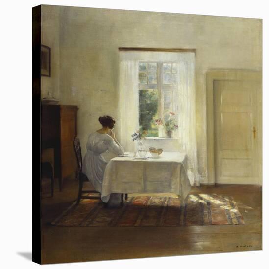 A Woman Seated at a Table by a Window-Carl Holsoe-Stretched Canvas