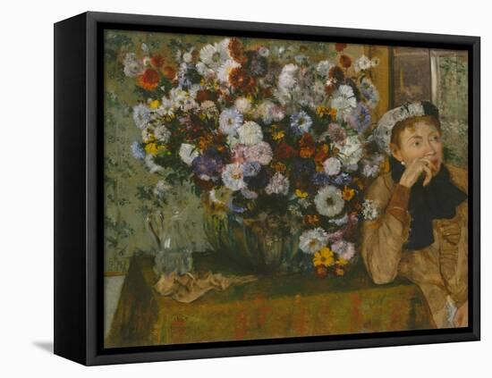 A Woman Seated beside a Vase of Flowers, 1865-Edgar Degas-Framed Stretched Canvas
