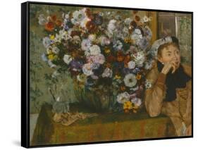 A Woman Seated beside a Vase of Flowers, 1865-Edgar Degas-Framed Stretched Canvas