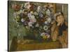A Woman Seated beside a Vase of Flowers, 1865-Edgar Degas-Stretched Canvas