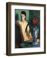 A Woman Seated Beside a Vase of Flowers-Edgar Degas-Framed Giclee Print