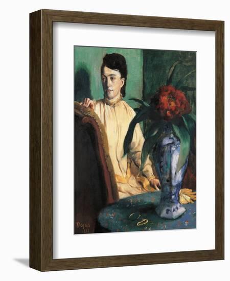 A Woman Seated Beside a Vase of Flowers-Edgar Degas-Framed Giclee Print