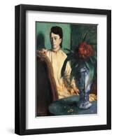 A Woman Seated Beside a Vase of Flowers-Edgar Degas-Framed Giclee Print