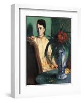 A Woman Seated Beside a Vase of Flowers-Edgar Degas-Framed Giclee Print