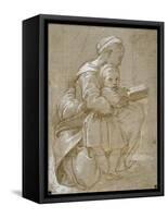 A Woman Seated on a Chair Reading, with a Child Standing by Her Side-Raphael-Framed Stretched Canvas