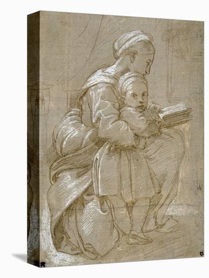 A Woman Seated on a Chair Reading, with a Child Standing by Her Side-Raphael-Stretched Canvas