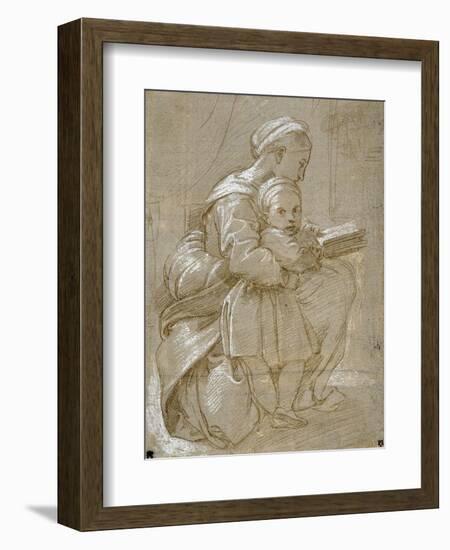 A Woman Seated on a Chair Reading, with a Child Standing by Her Side-Raphael-Framed Giclee Print