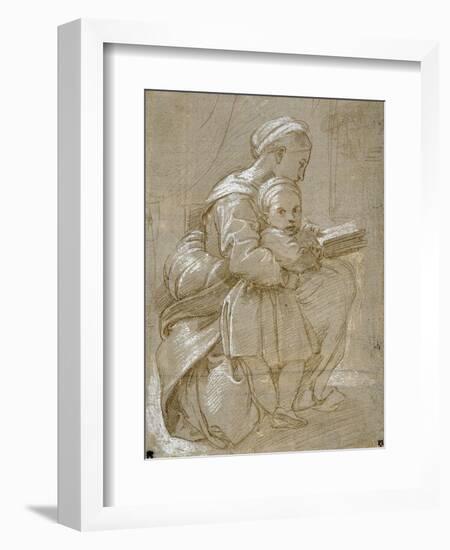 A Woman Seated on a Chair Reading, with a Child Standing by Her Side-Raphael-Framed Giclee Print