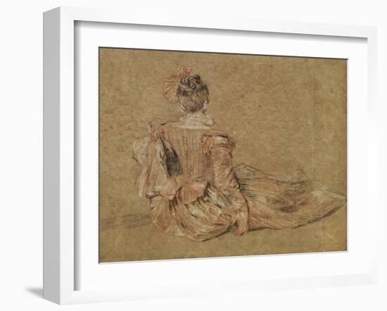 A Woman Seen from the Back, Red and Black Chalk, Pencil-Jean Antoine Watteau-Framed Giclee Print