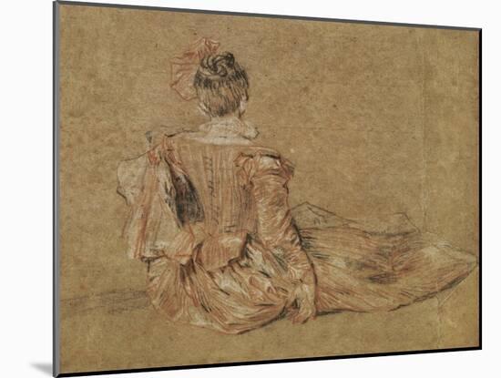 A Woman Seen from the Back, Red and Black Chalk, Pencil-Jean Antoine Watteau-Mounted Giclee Print