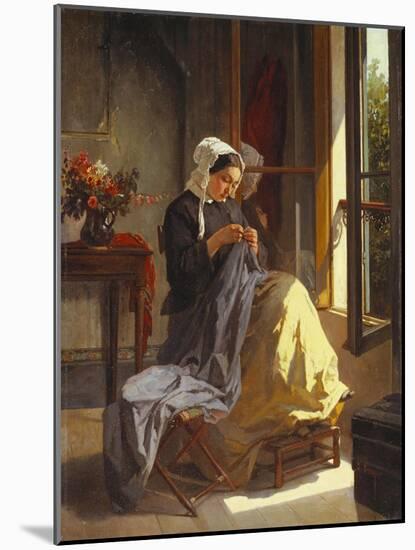 A Woman Sewing by an Open Window-Jules Trayer-Mounted Giclee Print