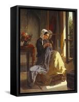 A Woman Sewing by an Open Window-Jules Trayer-Framed Stretched Canvas