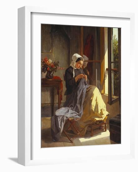 A Woman Sewing by an Open Window-Jules Trayer-Framed Giclee Print