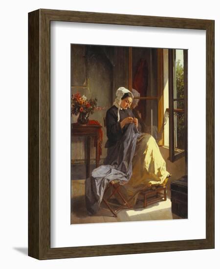 A Woman Sewing by an Open Window-Jules Trayer-Framed Giclee Print