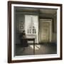 A Woman Sewing in an Interior-Vilhelm Hammershoi-Framed Giclee Print