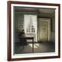 A Woman Sewing in an Interior-Vilhelm Hammershoi-Framed Giclee Print