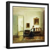 A Woman Sewing in an Interior-Carl Holsoe-Framed Giclee Print