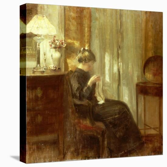 A Woman Sewing in an Interior-Carl Holsoe-Stretched Canvas