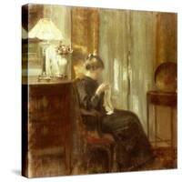 A Woman Sewing in an Interior-Carl Holsoe-Stretched Canvas