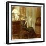 A Woman Sewing in an Interior-Carl Holsoe-Framed Giclee Print