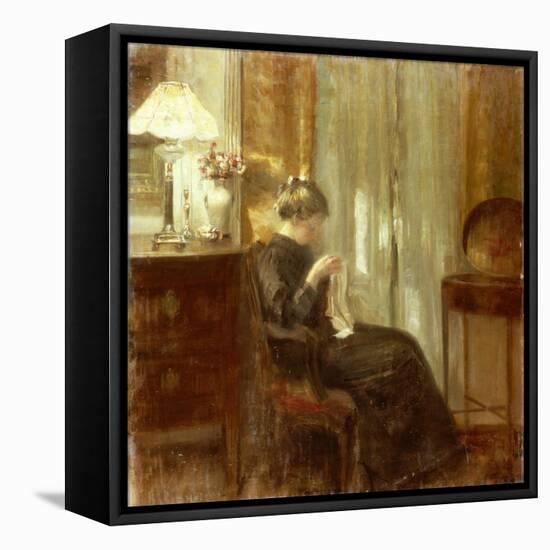 A Woman Sewing in an Interior-Carl Holsoe-Framed Stretched Canvas