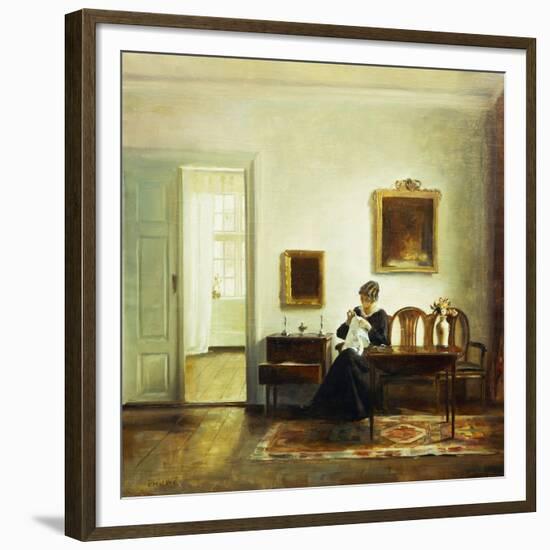 A Woman Sewing in an Interior-Carl Holsoe-Framed Giclee Print