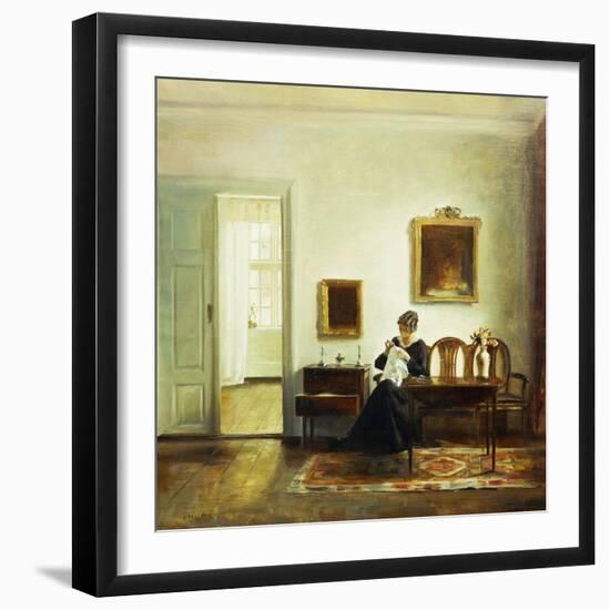 A Woman Sewing in an Interior-Carl Holsoe-Framed Giclee Print