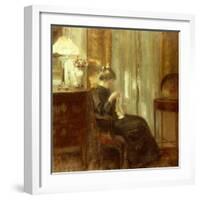 A Woman Sewing in an Interior-Carl Holsoe-Framed Giclee Print