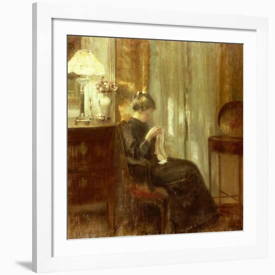 A Woman Sewing in an Interior-Carl Holsoe-Framed Giclee Print