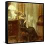 A Woman Sewing in an Interior-Carl Holsoe-Framed Stretched Canvas
