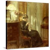 A Woman Sewing in an Interior-Carl Holsoe-Stretched Canvas