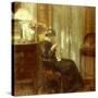 A Woman Sewing in an Interior-Carl Holsoe-Stretched Canvas