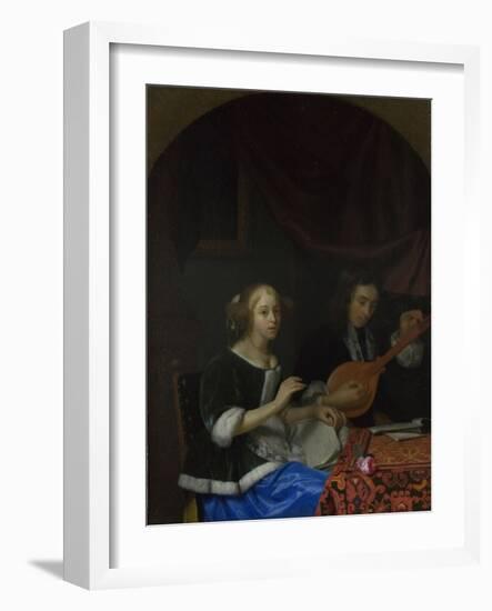 A Woman Singing and a Man with a Cittern, Ca. 1665-1667-Godfried Cornelisz Schalcken-Framed Giclee Print