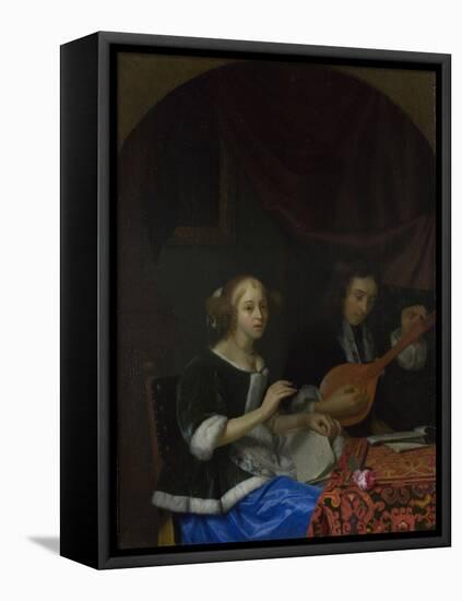 A Woman Singing and a Man with a Cittern, Ca. 1665-1667-Godfried Cornelisz Schalcken-Framed Stretched Canvas
