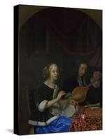 A Woman Singing and a Man with a Cittern, Ca. 1665-1667-Godfried Cornelisz Schalcken-Stretched Canvas