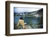 A Woman Sits at Dusk Near Mirror Lake in the Wallowa Mountains in Northeast Oregon-Ben Herndon-Framed Photographic Print